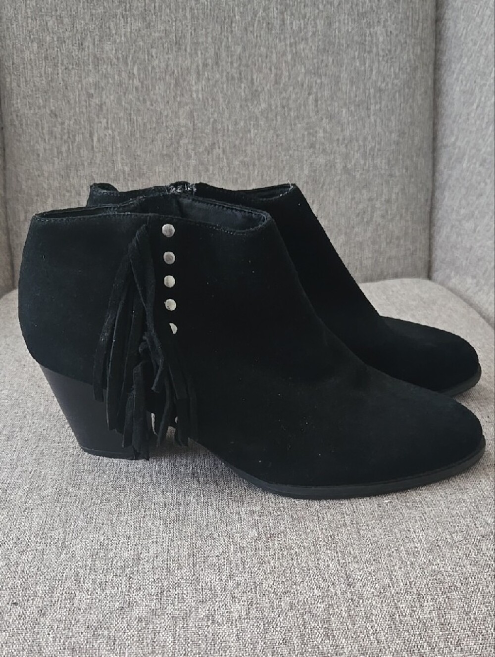 Vionic Black Suede-Look Ankle Booties with Side Studs